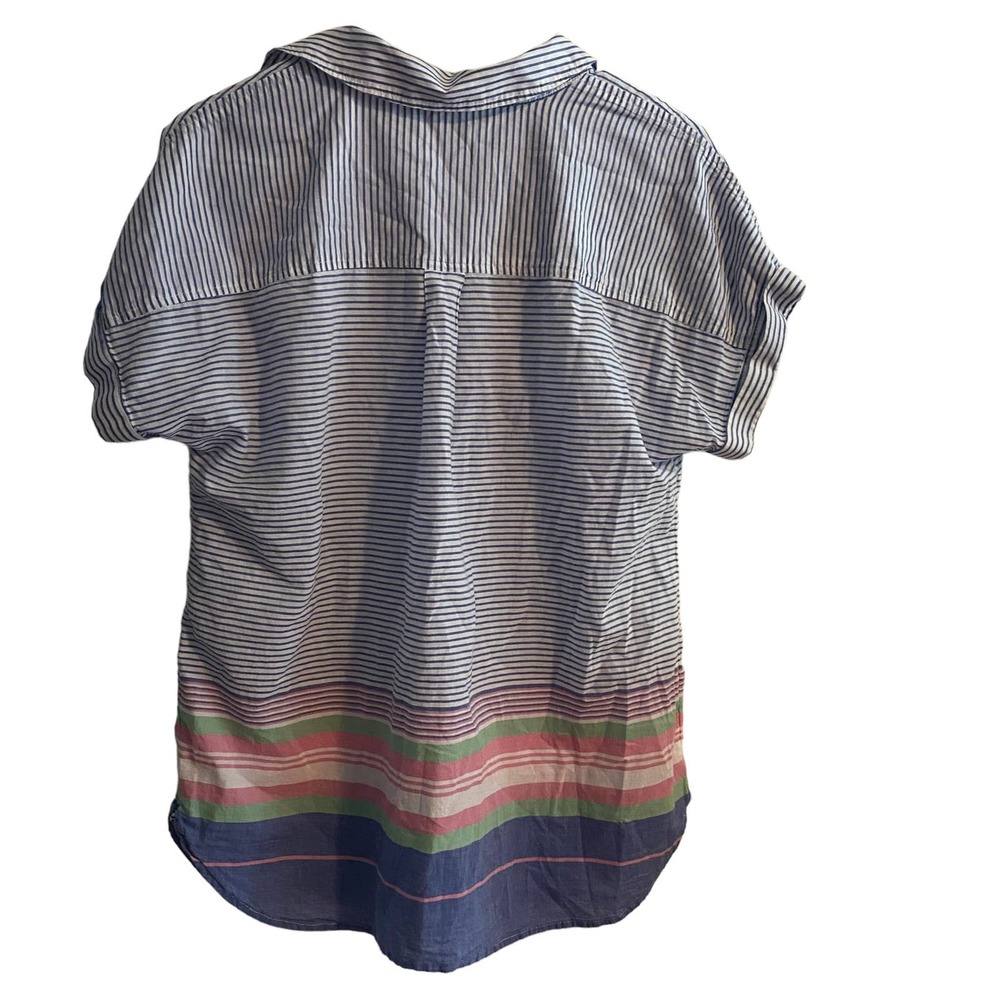 Talbots Split Neck Roll Cuff Blue White Pink Blou… - image 4